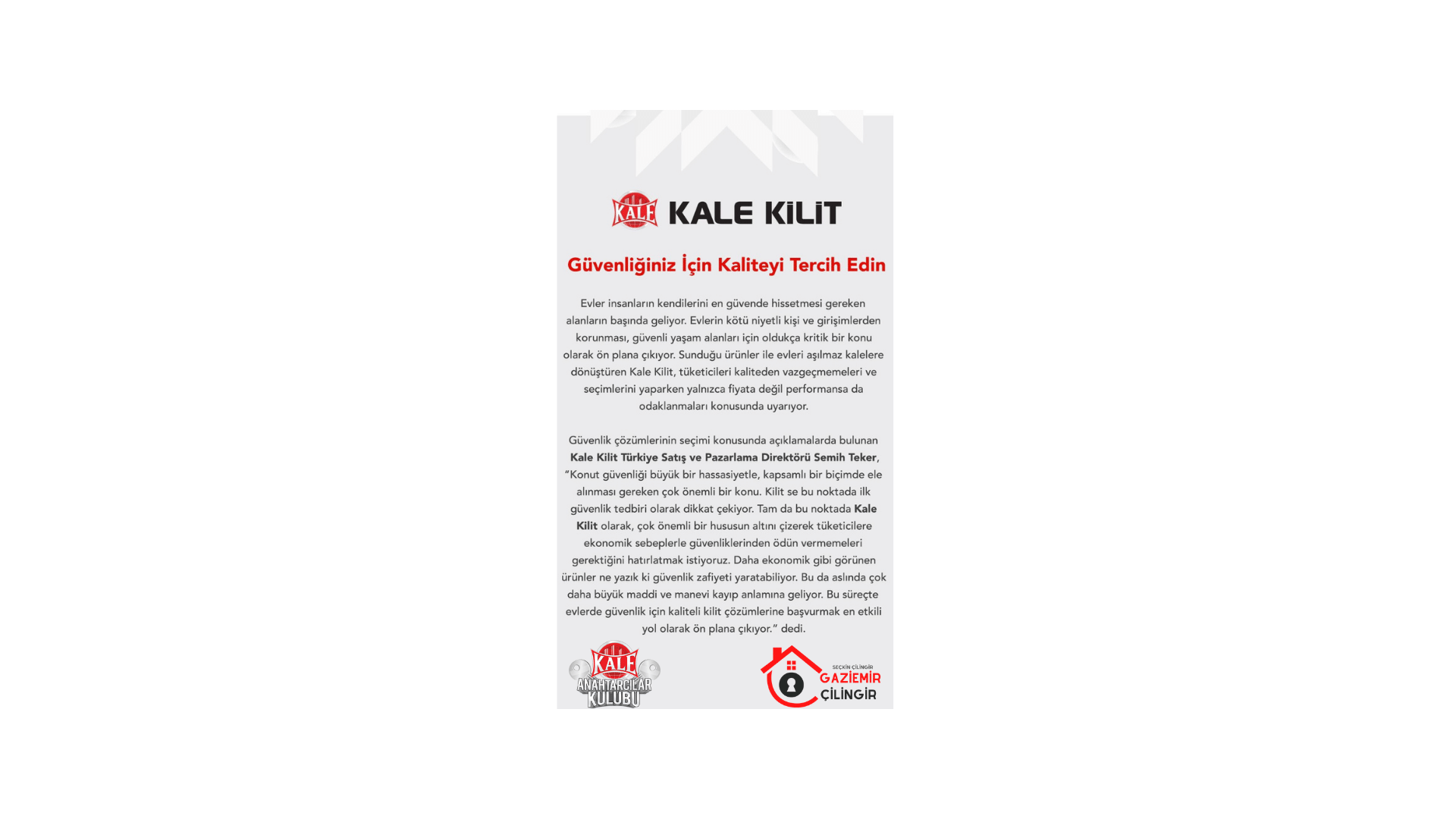 Gaziemir Çilingir Kale Kilit Bilgilendirme 